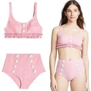 Lisa Marie Fernandez Colby Ruffle High Waist Pink Two-Piece Swimsuit - Size 4